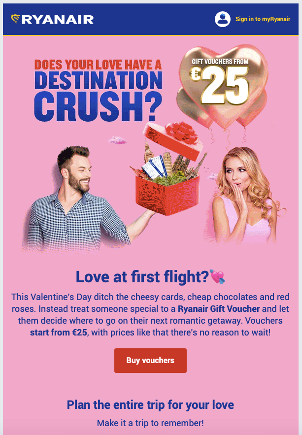 Ryanair'den Sevgililer Günü bülteni