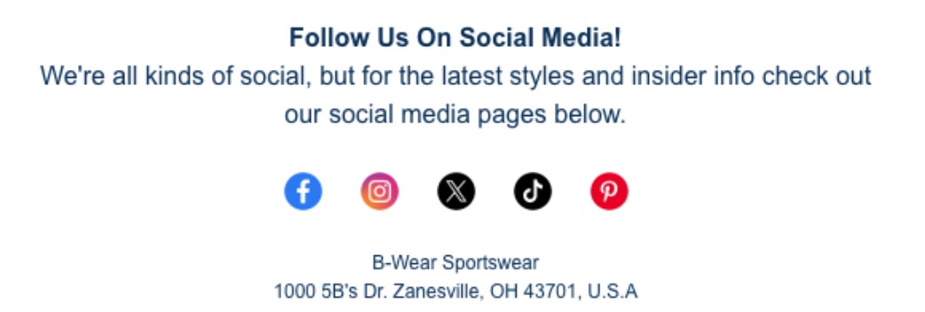 Redes sociais da B-Wear Sportswear