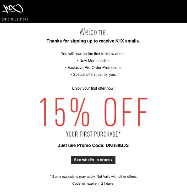 Discount email example K1X