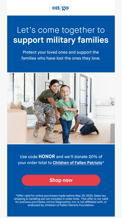 Memorial Day  subject line and email example: On/Go
