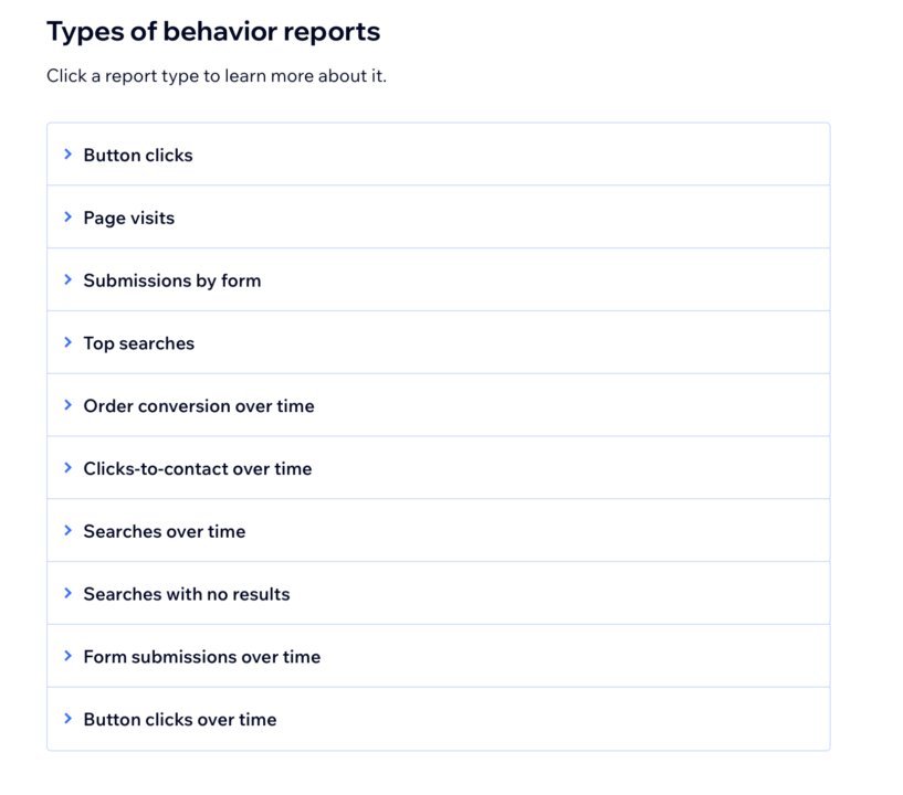 Behaviour reports on Wix ecommerce