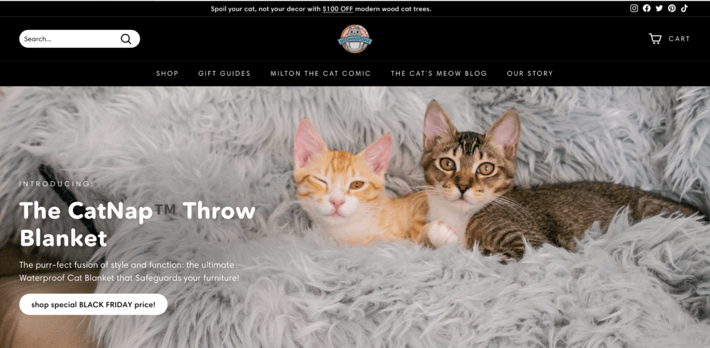 Pet care Shopify dropshipping stores - Meowingtons