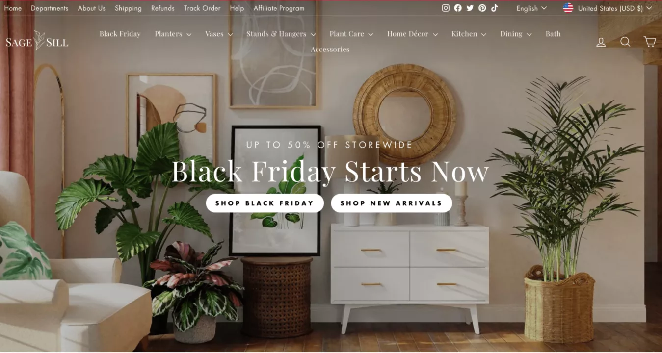 Furniture & home decor Shopify dropshipping store - Sage & Sill