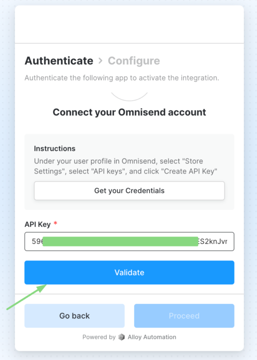 Omnisend Authentication page 