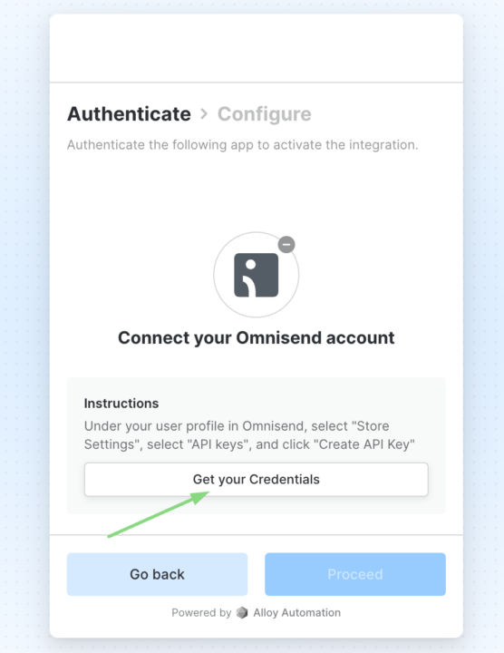 Omnisend Authentication page