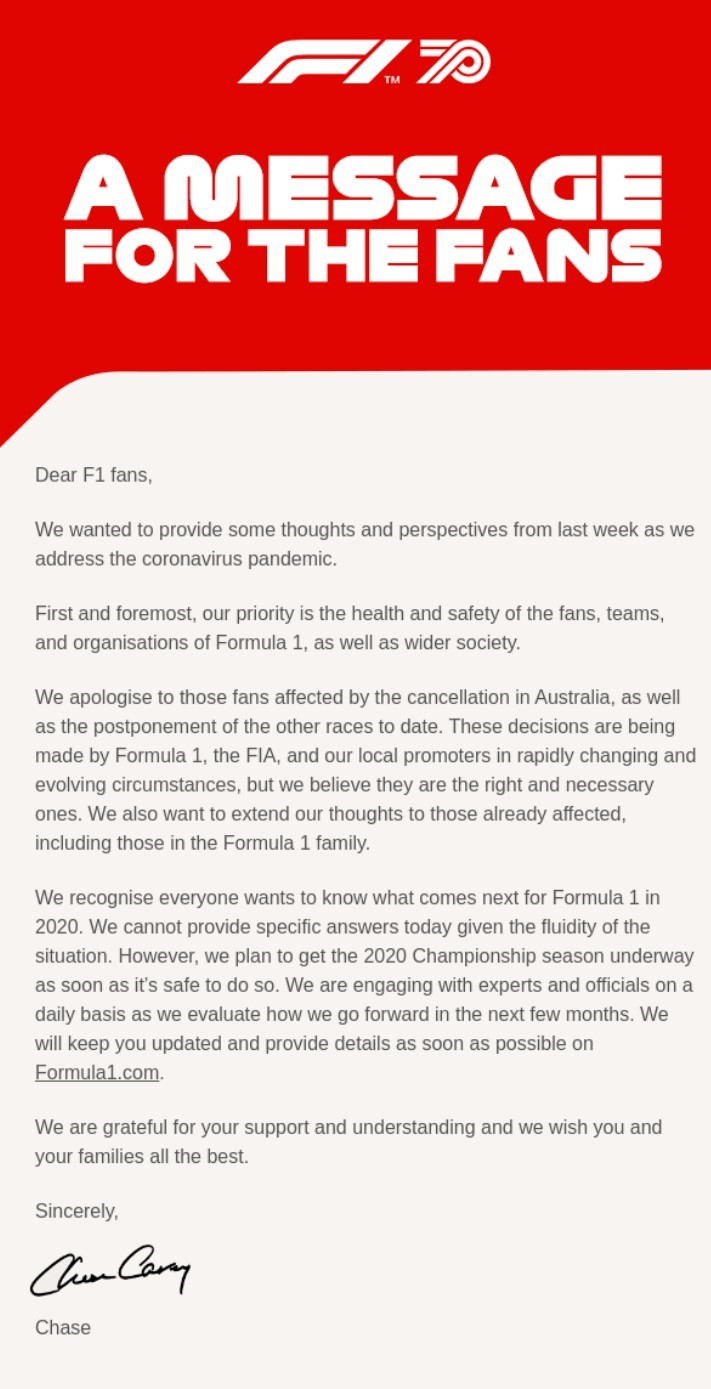 Professional email format from Formula 1