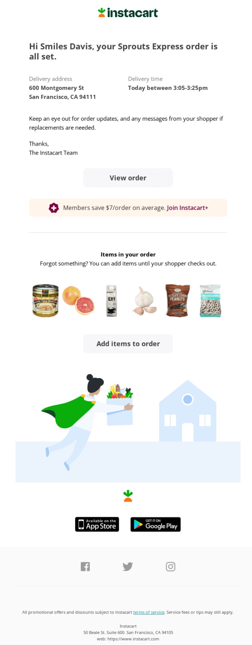 Transactional email format by Instacart