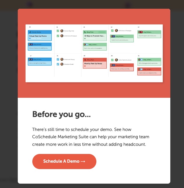 Exit-intent popup example by Coschedule