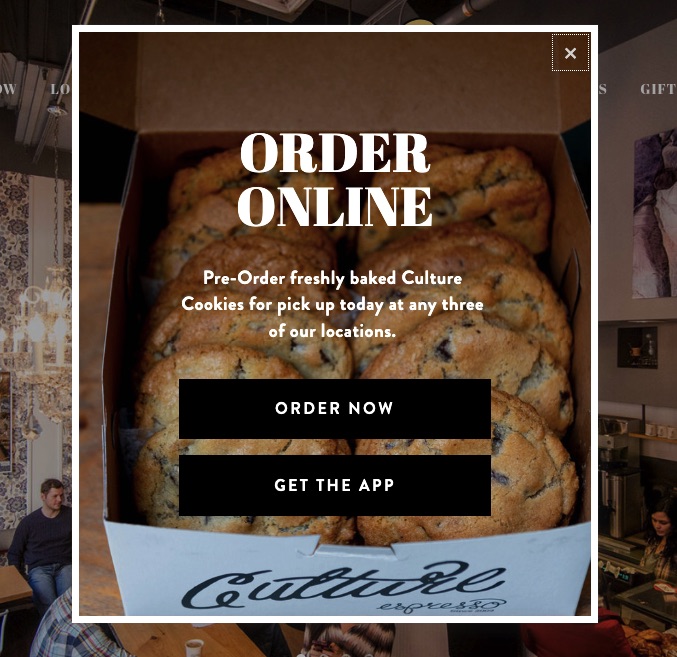 Pre-order signup website popup example by Culture Espresso