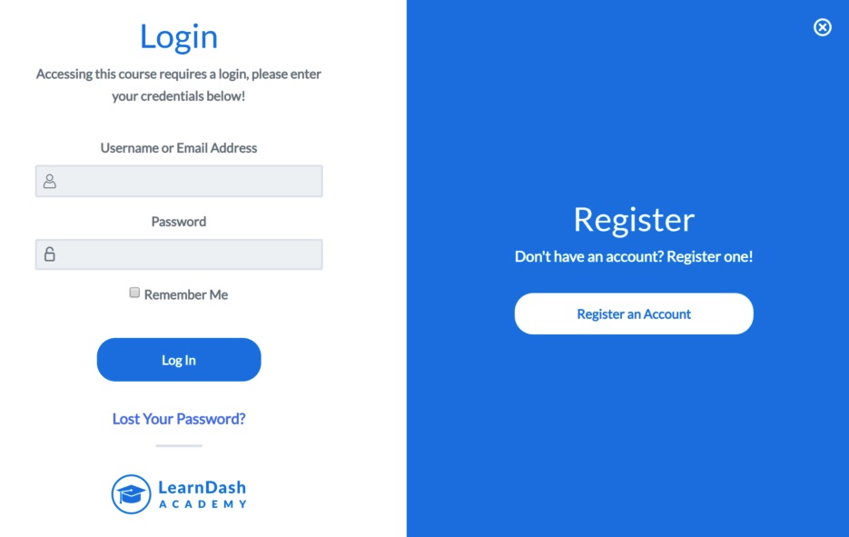 User login website popup example by LearnDash Academy
