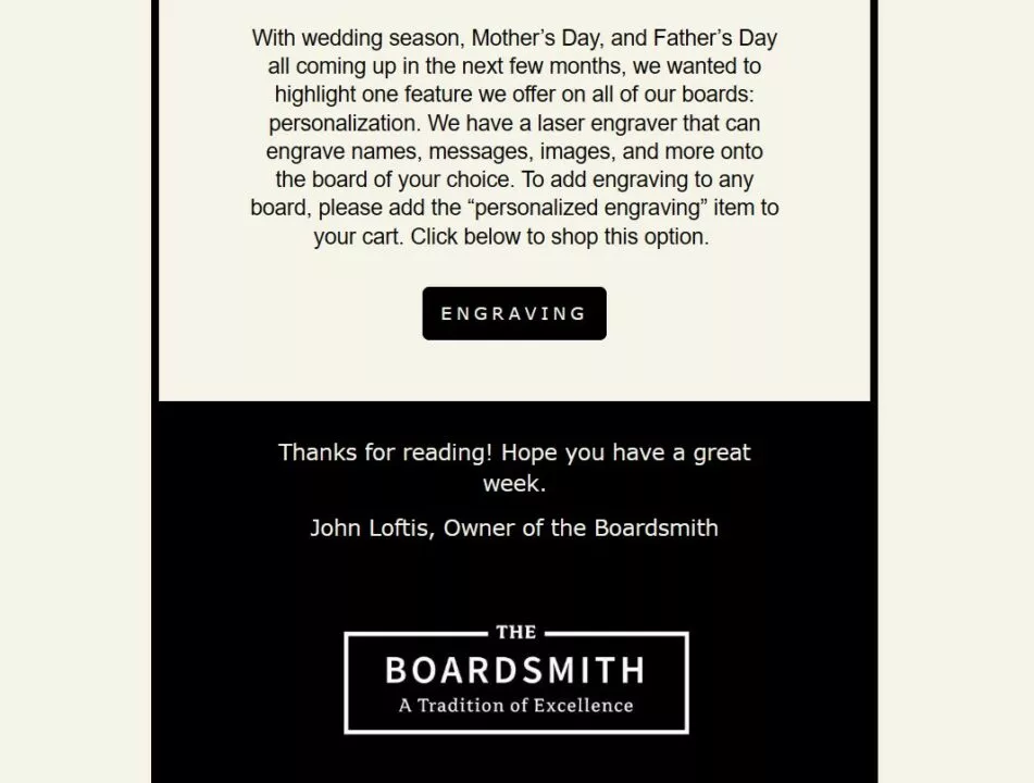 Have a great day/week/weekend email sign off by the BoardSmith