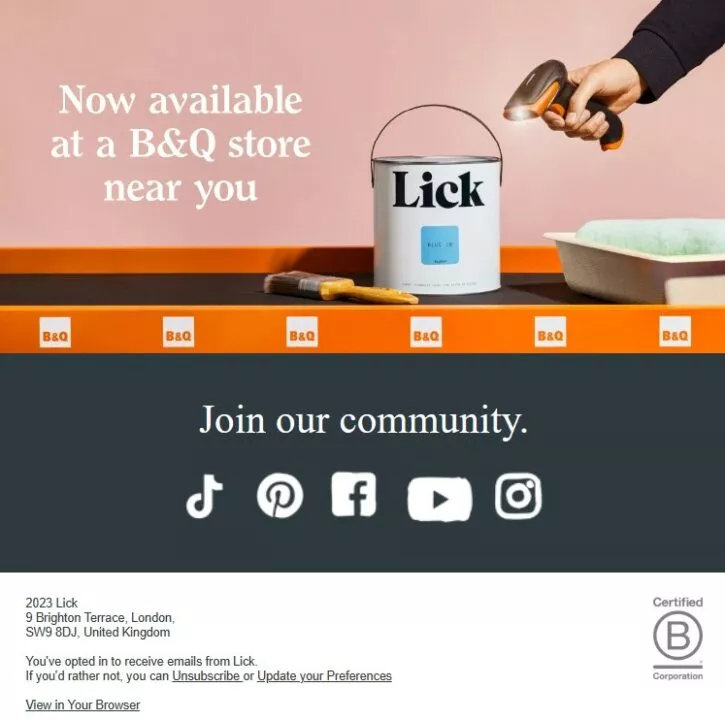 Join our community email sign off by Lick