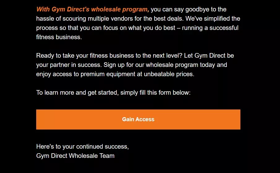 To continued success email sign off by Gym Direct