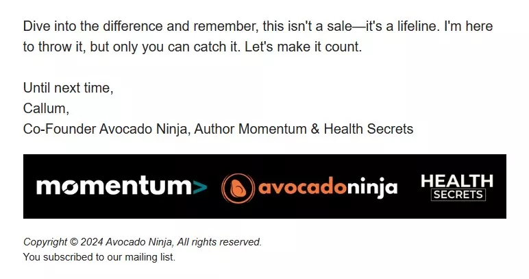 Until next time email sign off by Avocado Ninja