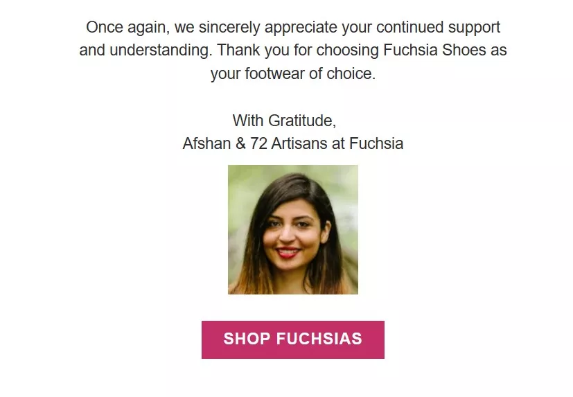 With gratitude email sign off by Fuchsia