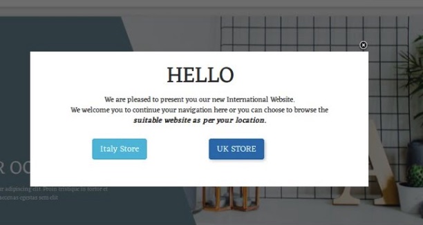 Page redirect website popup example by Prestashop